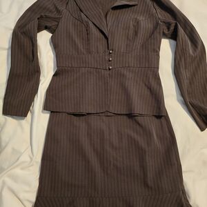 Nikki Mae Brown Pinstripe Skirt Suit